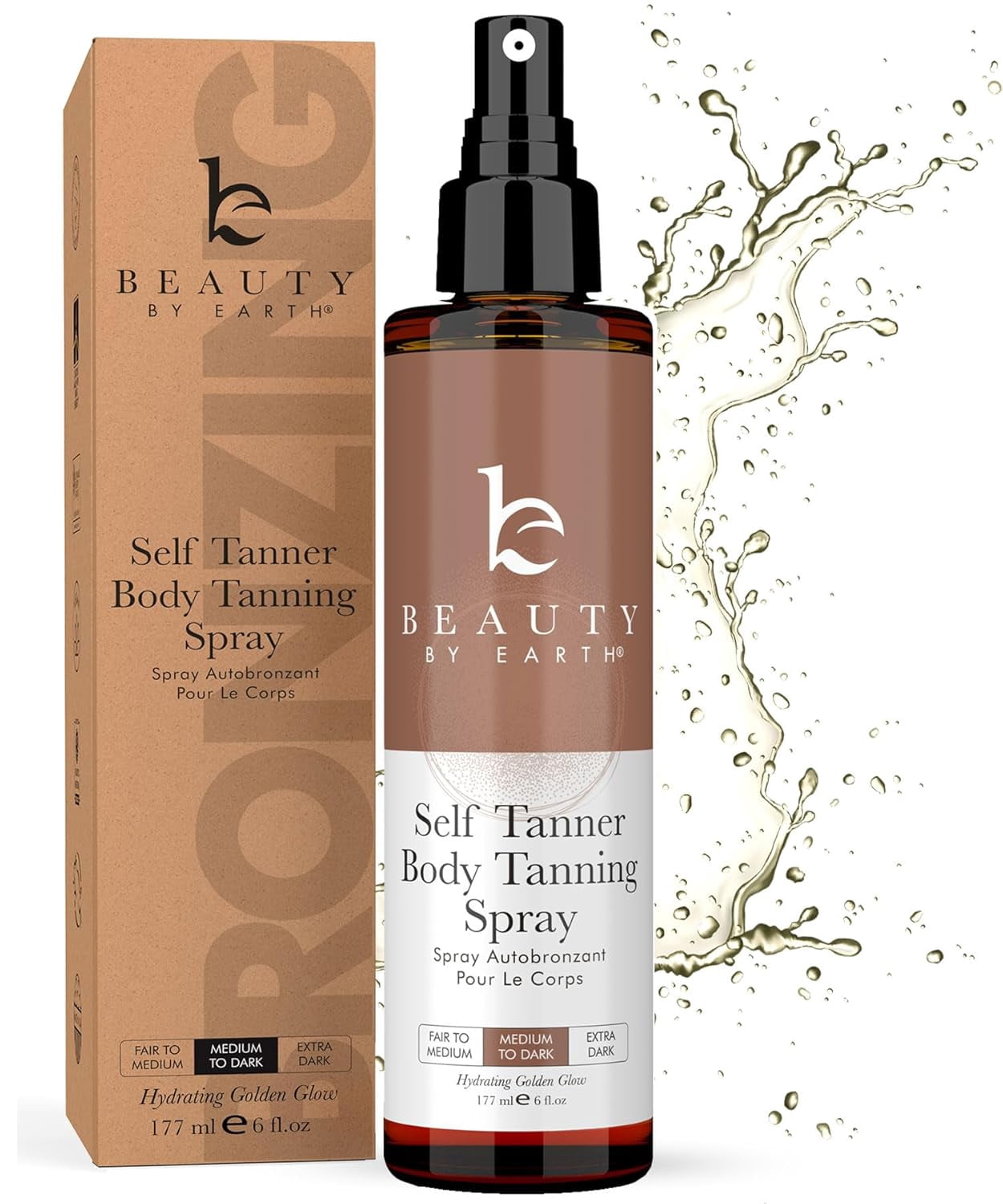 Beauty by Earth Self Tanner Tanning Water - Fair to Medium Buildable Fake Tan 6oz