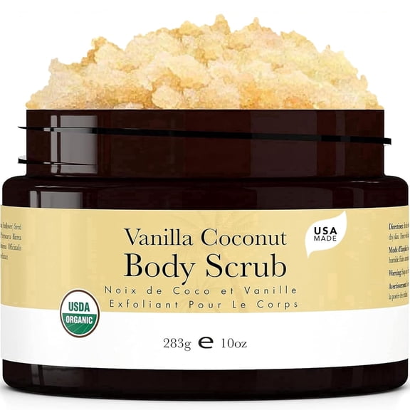 Beauty by Earth Vanilla Coconut Body Scrub - USDA Organic Exfoliating Body Scrub, Sugar Scrub for Silky Smooth Skin