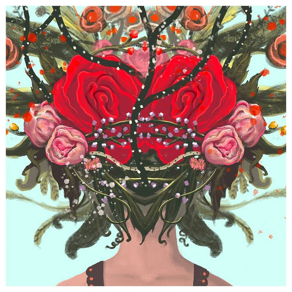Beauty from Within Flowerhead -14"x14" Canvas Artwork - Multi-Color 30 x 30