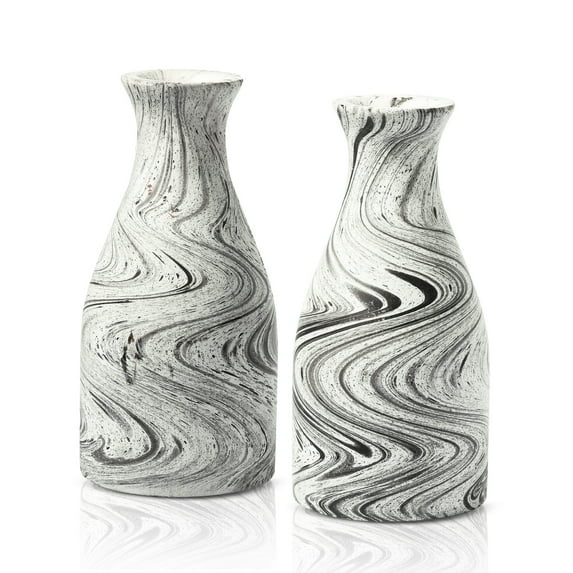 Beauty in Nature White & Black Stain Mango Tree Wood Bottle Shaped Set of 2 Vase