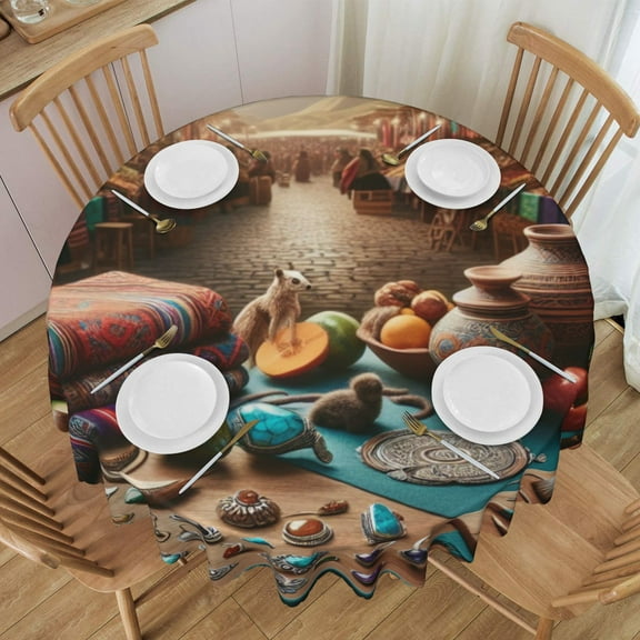 Beauty of Traditional Peruvian Products Tablecloth Round Wrinkle Waterproof Washable Table Covers for Home Party Decorations 60x60 Inch