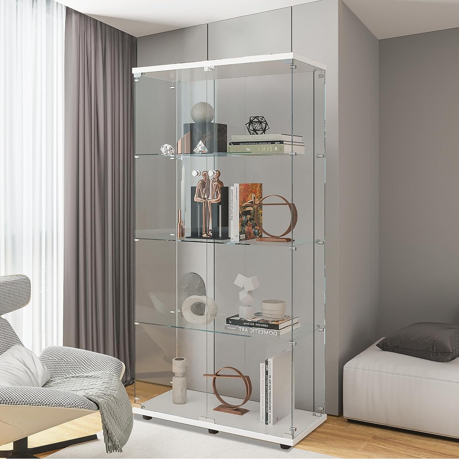 Beauty4U Glass Display with 4 Shelves, 2 Doors Curio