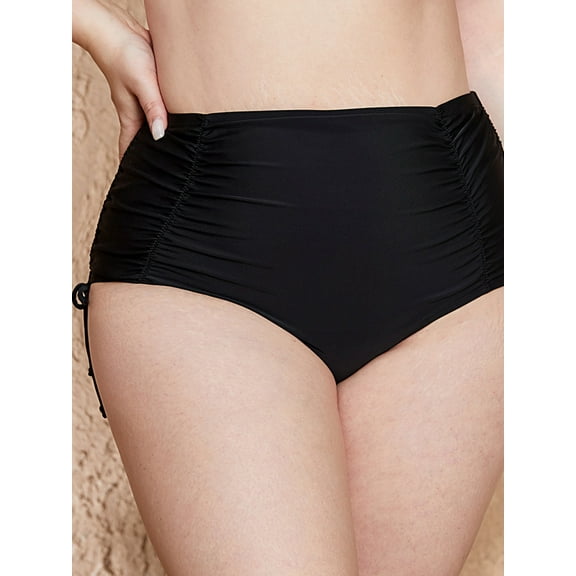 BeautyIn Plus Size Swim Shorts for Women Drawstring Swimming Shorts Black