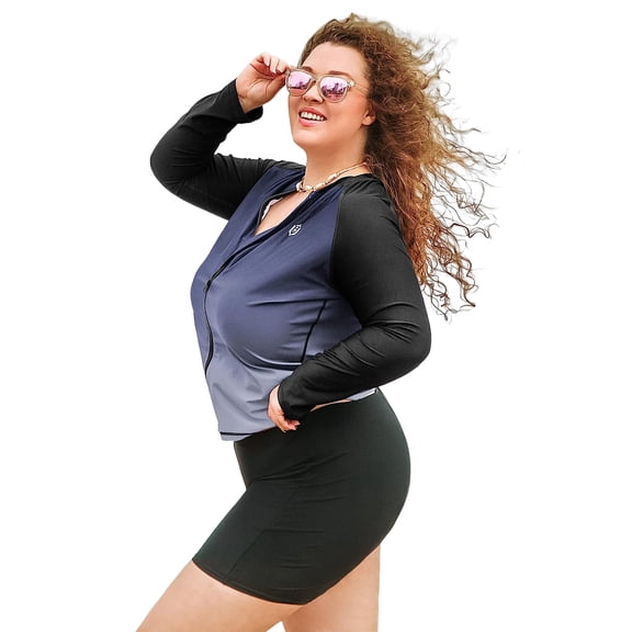 BeautyIn Rash Guard Shirt for Women Plus Size Zip Front Long Sleeve Sun Protection Swimwear Tops S-3X