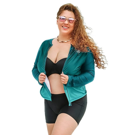 BeautyIn Rash Guard Shirt for Women Plus Size Zip Front Long Sleeve Sun Protection Swimwear Tops S-3X