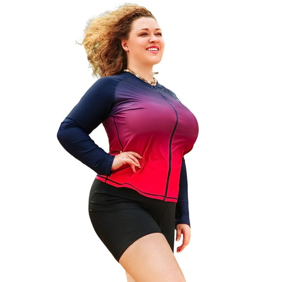 BeautyIn Rash Guard Shirt for Women Plus Size Zip Front Long Sleeve Sun Protection Swimwear Tops S-3X