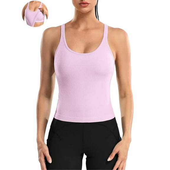 ANFERRY Ribbed Athletic Tank Tops for Women with Built in Bra Racerback Seamless Scoop Neck Workout Camis Top