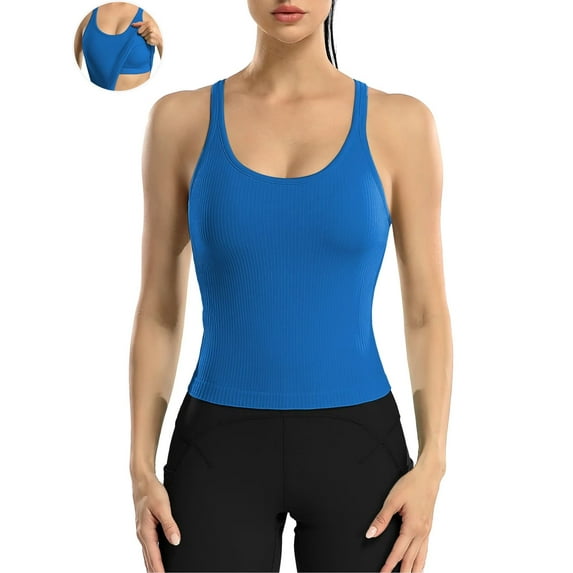 ANFERRY Ribbed Athletic Tank Tops for Women with Built in Bra Racerback Seamless Scoop Neck Workout Camis Top