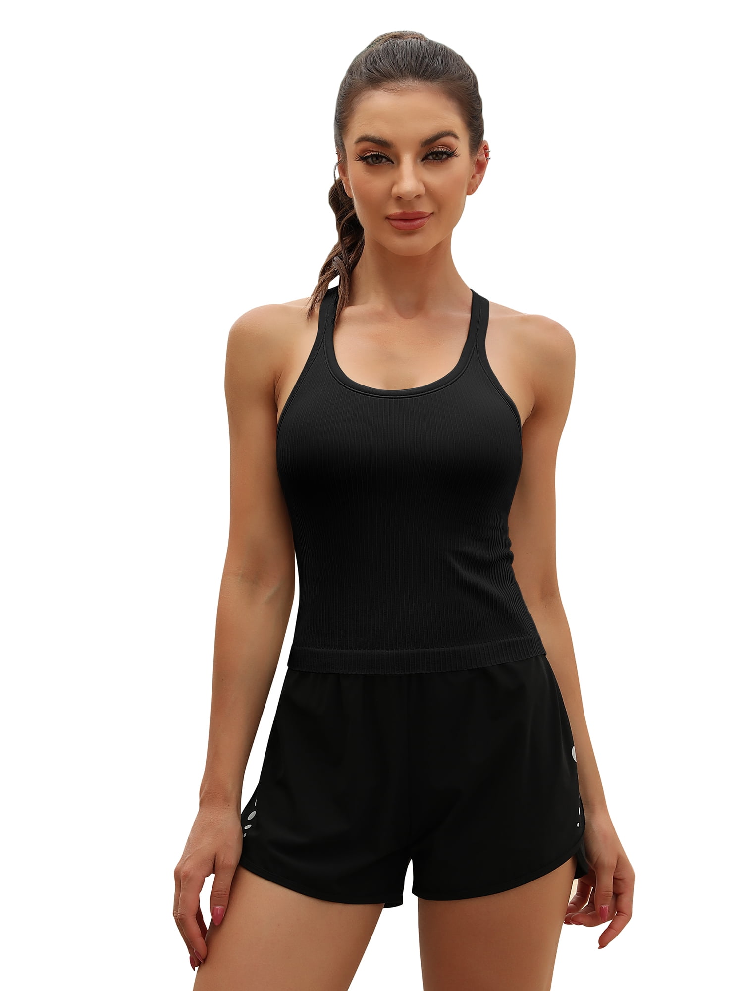 BeautyIn Ribbed Yoga Sports Tanks for Womens Workout Built in Bra ...