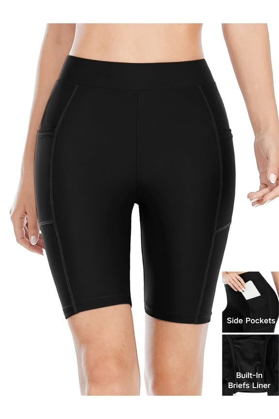 Swim Shorts for Women with Pockets High Waisted Long Board Shorts