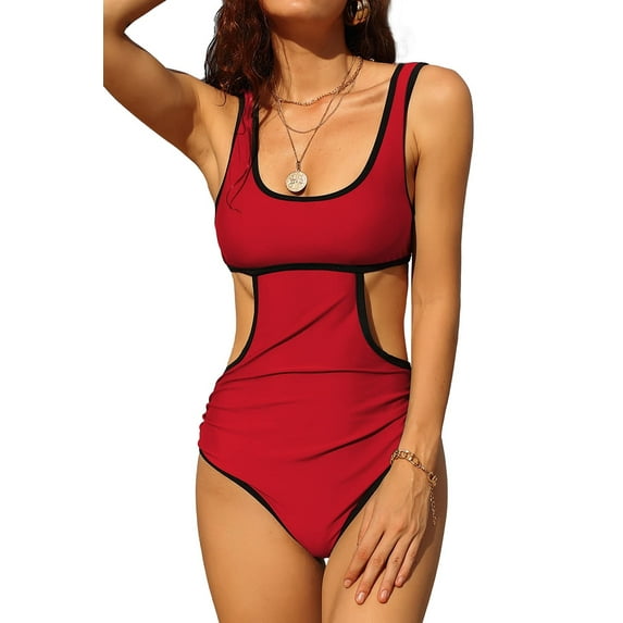 BeautyIn Women Cutout Monokini Soild Swimsuit Stretchy Bathing Suit 1 piece