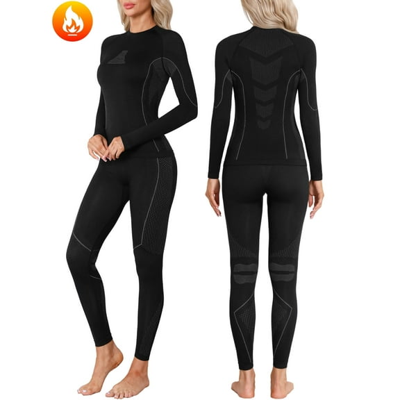 ANFERRY Womens Thermal Long Underwear 2 Piece Set Crew Neck Seamless Base Layers Sweat Wicking Cold Weather Warm Outfit Sets