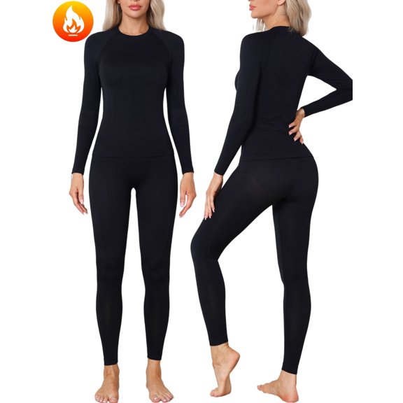 ANFERRY Womens Ski Base Layers Breathable Sweat Wicking Thermal Underwear Crew Neck Seamless Outfit Sets for Cold Weather