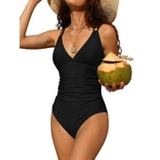 BeautyIn Women V Neck One Piece Swimsuits Double Strappy Monokini Bathing Suits