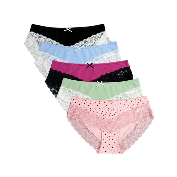 BeautyIn Women's Cotton Panties Underwear Comfort Lace Trim Briefs Pack of 5