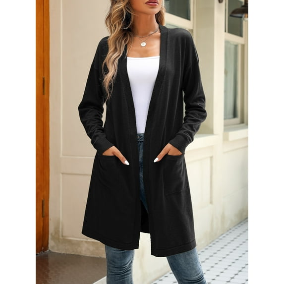 BeautyIn Women's Knit Cardigan Sweaters Long Open Front Two Pockets