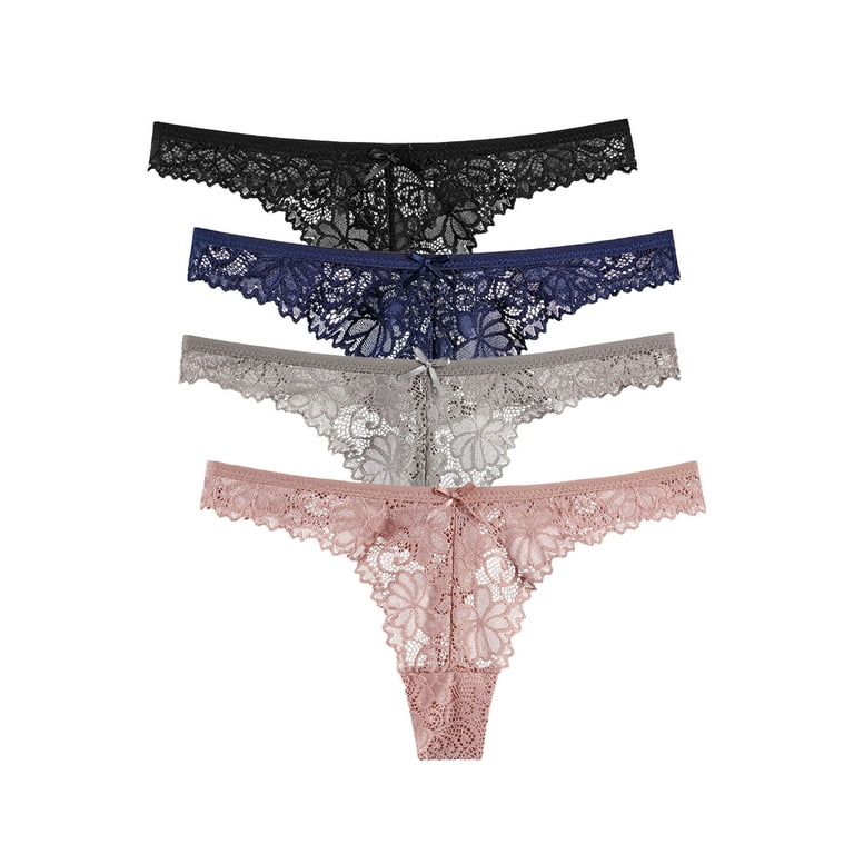 BeautyIn Women's Lace Thongs Underwear Sexy Lingerie Tanga Pack of
