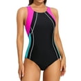 thumbnail image 1 of BeautyIn Women's One Piece Swimsuits Wide Shoulders Bathing Suit Color Blocked, 1 of 5