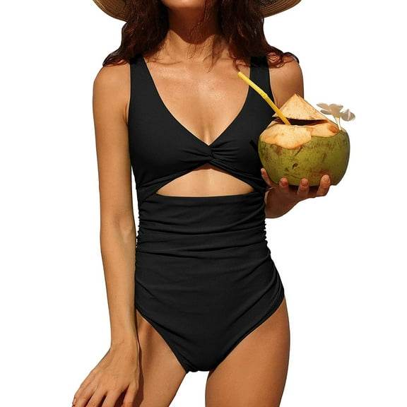 BeautyIn Womens One Piece Swimsuit V Neck Ruched Tummy Control Monokini Swimwear