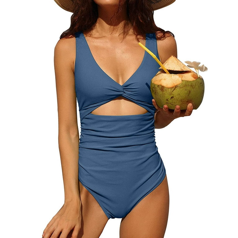 BeautyIn Womens One Piece Swimsuit V Neck Ruched Tummy Control