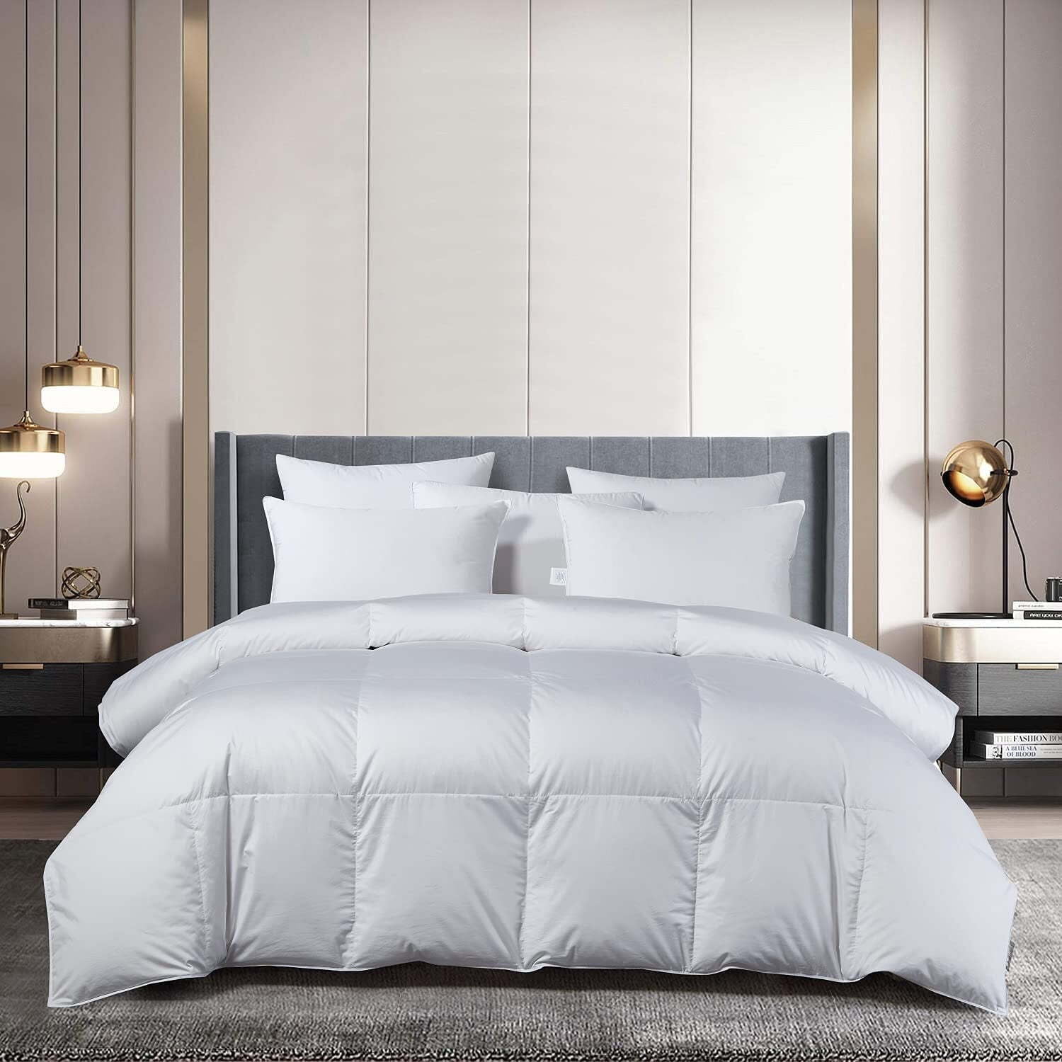 King Size White Cotton Sateen Down Comforter Set