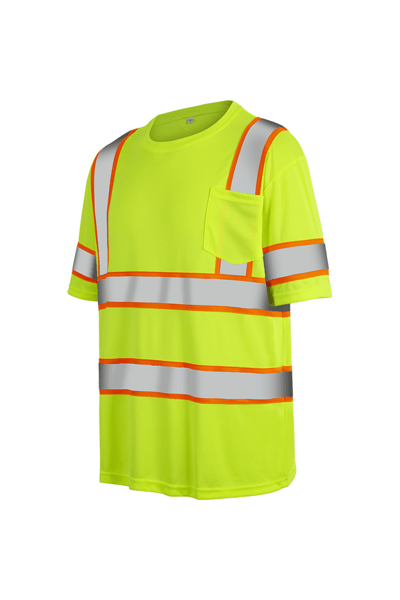 ANSI Class 3 Hi Vis Reflective Short Sleeve Work T-Shirt, Chest Pocket High Visibility Safety Tee