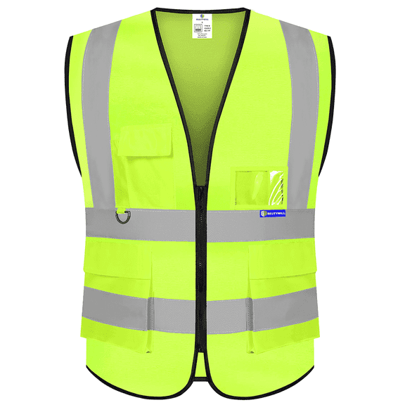 BeautyWill Class 2 High Visibility Safety Vest, 5-Pocket Reflective Work Vest with Zipper & ID Holder