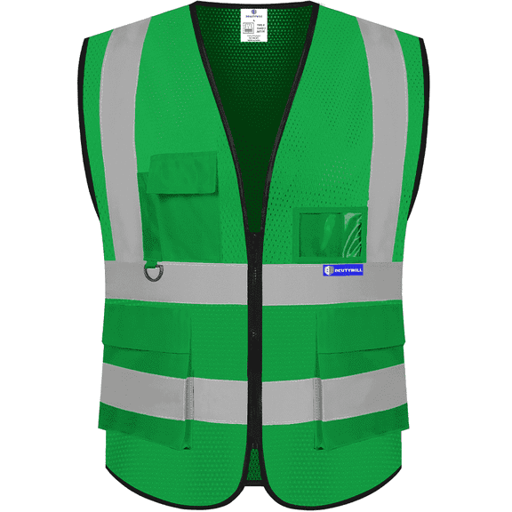 BeautyWill Class 2 High Visibility Safety Vest, 5-Pocket Reflective Work Vest with Zipper & ID Holder