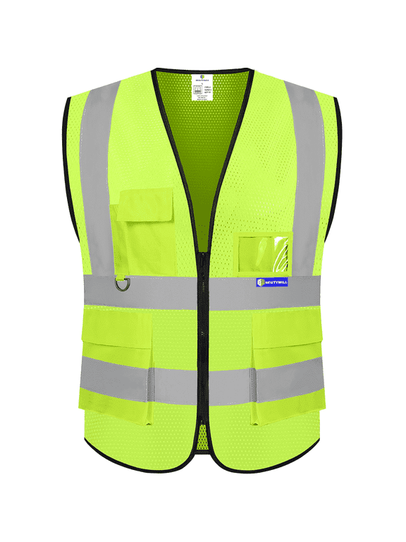 Class 2 High Visibility Safety Vest, 5-Pocket Reflective Work Vest with Zipper & ID Holder