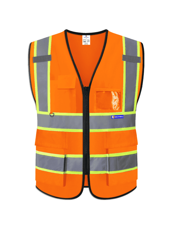 Class 2 High Visibility Safety Vest, 5 Pockets Reflective Work Vest with Zipper & ID Holder, ANSI/ISEA Compliant,