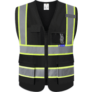 BeautyWill Class 2 High Visibility Safety Vest, 5 Pockets Reflective Work Vest with Zipper & ID Holder, ANSI/ISEA Compliant, Neon Construction Vest for Men Women, Adjustable Hi-Vis Workwear