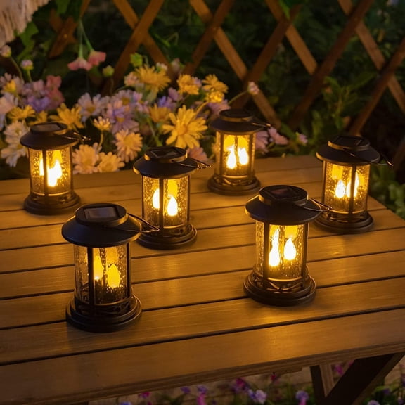 Beautyard 6 Packs Outdoor Solar Candles Lights Flickering Decorative Lantern Stake Lighting for Garden, Backyard, Lawn, Pathway, Patio Accessories and Decor ( Small Pack , Black )