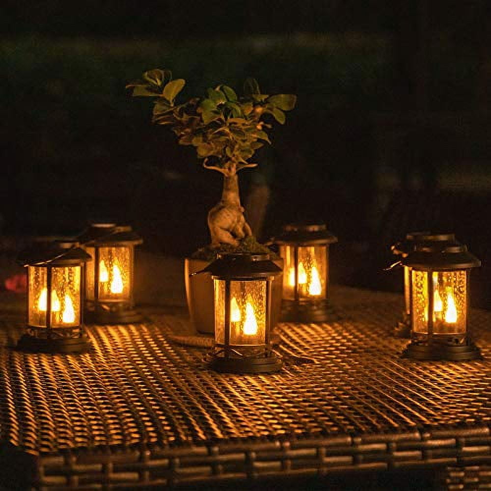 Black Solar LED Flickering Candle Lanterns, 6-Pack