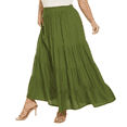 thumbnail image 1 of Beautybatik Avocado green Women Boho Gypsy Summer Elastic Waist Renaissance Maxi Flowy Long Tiered Plus Size Skirt 1X, 1 of 5