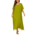 thumbnail image 1 of Beautybatik Avocado green Women Solid Caftan Kaftan Loungewear Maxi Plus Size Long Loose Dress 4X, 1 of 6