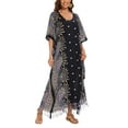 thumbnail image 1 of Beautybatik Black Boho Flora Printed Women Plus Size Kaftan Kimono Loungewear Maxi Long Dress 4X, 1 of 5