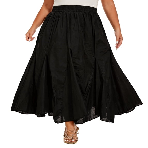 Beautybatik Black Women Cotton Boho Gypsy Long Maxi Godet Flare Skirt 2x