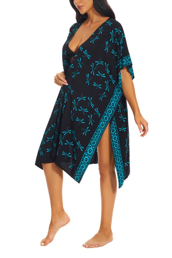 Black Women HIPPIE Gypsy Hand Batik Kimono Cardigan Shawl Wrap Swimsuit Cover Up Jacket One Size