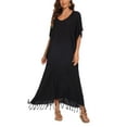 thumbnail image 1 of Beautybatik Black Women Solid Caftan Kaftan Loungewear Maxi Plus Size Long Loose Dress 4X, 1 of 6