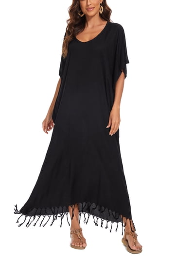 black long sleeve maxi dresses Organic Cotton Long Sleeve Maxi Dress - Black