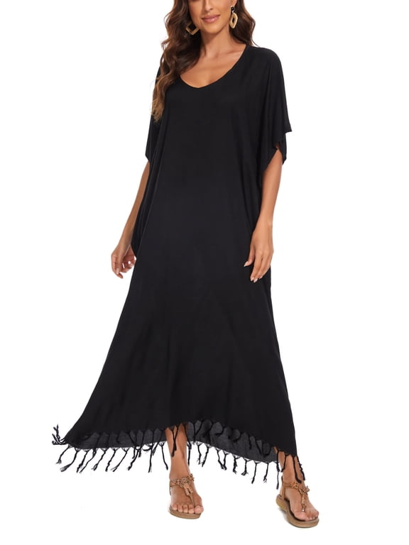 Black Women Solid Caftan Kaftan Loungewear Maxi Plus Size Long Loose Dress 4X
