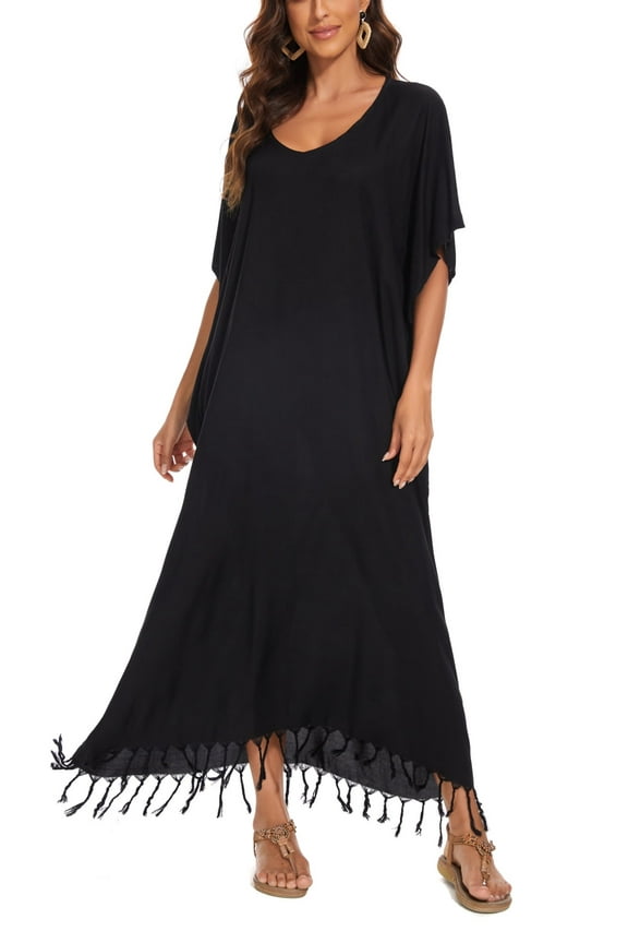 Black Women Solid Caftan Kaftan Loungewear Maxi Plus Size Long Loose Dress 4X