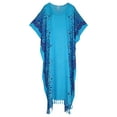 thumbnail image 1 of Beautybatik Blue Boho Flora Printed Women Plus Size Kaftan Kimono Loungewear Maxi Long Dress 3X, 1 of 1