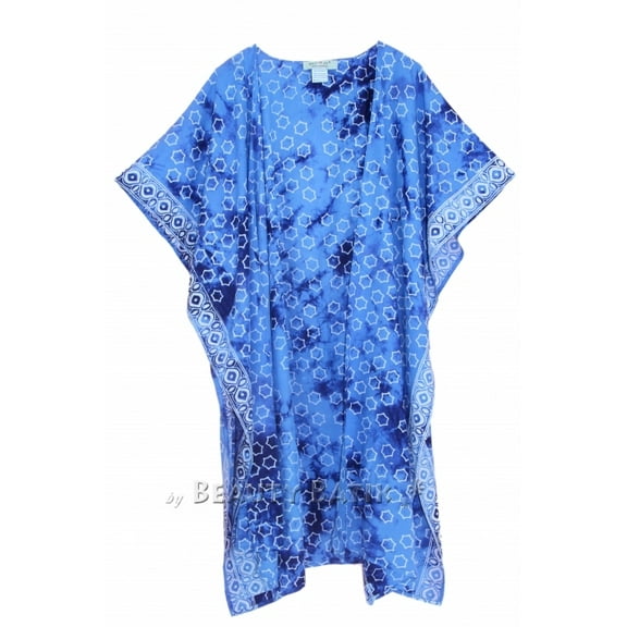 Beautybatik Blue Women HIPPIE Gypsy Hand Batik Kimono Cardigan Shawl Wrap Swimsuit Cover Up Jacket One Size