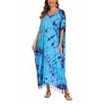 thumbnail image 1 of Beautybatik Blue Women Hippie Tie Dye Caftan Kaftan Loungewear Maxi Plus Size Long Dress 2X, 1 of 6
