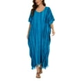 thumbnail image 1 of Beautybatik Blue Women Stripe Caftan Kaftan Loungewear Maxi Plus Size Long Dress XL, 1 of 6