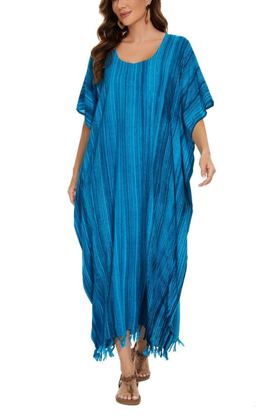 Blue Women Stripe Caftan Kaftan Loungewear Maxi Plus Size Long Dress XL