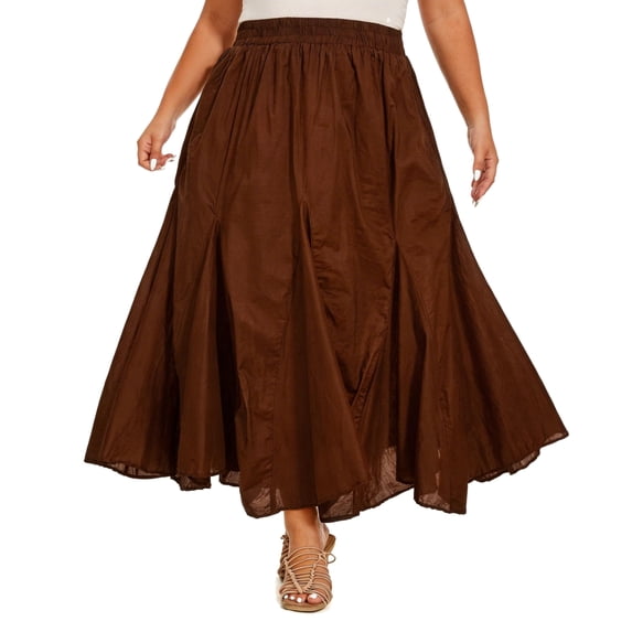 Beautybatik Brown Women Cotton Boho Gypsy Long Maxi Godet Flare Skirt 1x