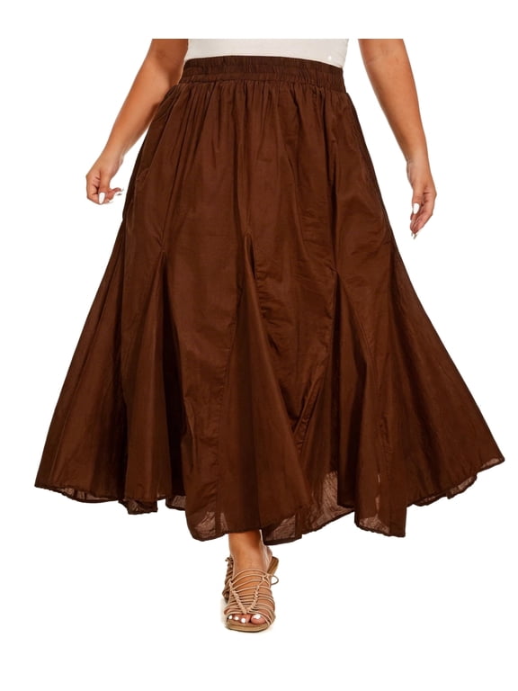 Brown Women Cotton Boho Gypsy Long Maxi Godet Flare Skirt 3x