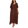 thumbnail image 1 of Beautybatik Brown Women Solid Caftan Kaftan Loungewear Maxi Plus Size Long Loose Dress 2X, 1 of 6